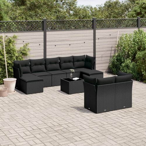  10-dijelni set vrtnih sofa s jastucima crni od poliratana Cijene