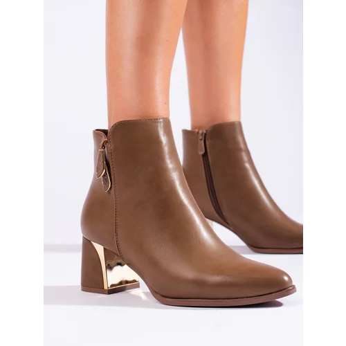 SHELOVET Brown women's ankle boots on the post