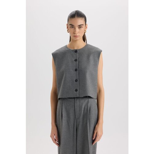 Defacto Crew Neck Basic Plain Buttoned Blazer Vest Slike