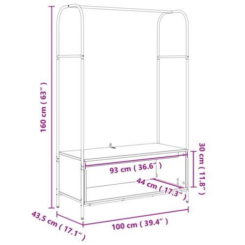 vidaXL Oblečno stojalo s policami iz umetniškega hrasta 100x44x160 cm Cene