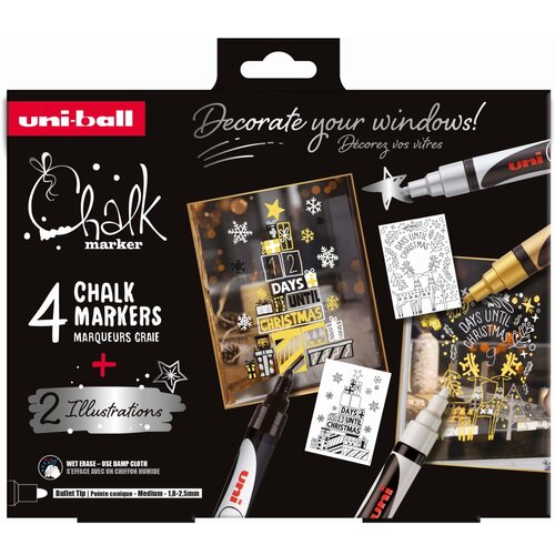 POSCA Uni božićni gift set Chalk_kreda marker pwe-5m 4 kom + 2 šablone u kutiji (set 02) 74023 Cijene