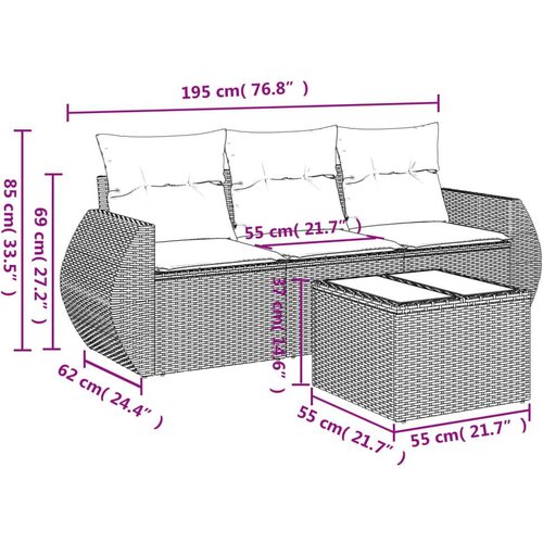 vidaXL 4-dijelni set vrtnih sofa od poliratana s jastucima sivi Cijene