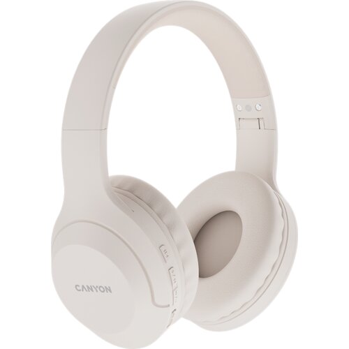 Canyon slušalke BTHS-3, Bluetooth headset,with microphone, BT V5.1 JL6956, battery 300mAh, Type-C charging plug, PU material, size:168*190*78mm, charging cable 30cm and audio cable 100cm, Beige - CNS-CBTHS3BE Cene