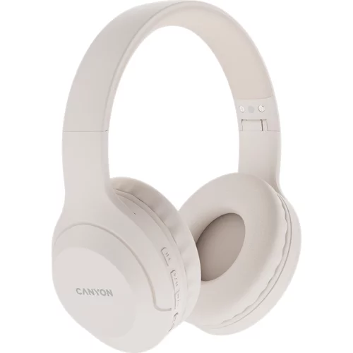 Canyon BTHS-3, Bluetooth headset,with microphone, BT V5.1 JL6956, battery 300mAh, Type-C charging plug, PU material, size:168*190*78mm, charging cable 30cm and audio cable 100cm, Beige - CNS-CBTHS3BE