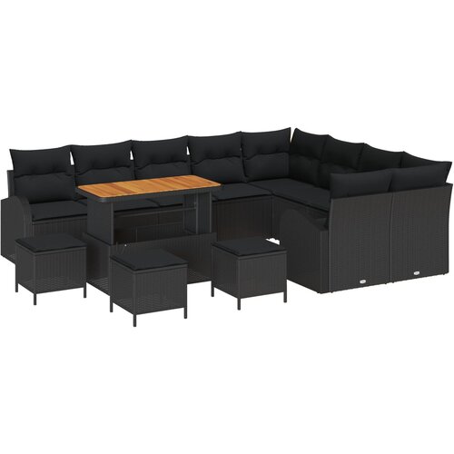 vidaXL 13 Dijelni Vrtni Sofe Set s Jastucima Crni Poliratan Akacija, 4 Dijelni Vrtni Set za Blagovanje s Jastucima Crni Poliratan Akacija, 2-Sjedalna Vrtna Sofa s Jastucom Crni Poliratan Cijene