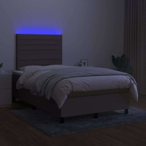  Box spring s madracem LED smeđesivi 120 x 200 cm tkanina Slike