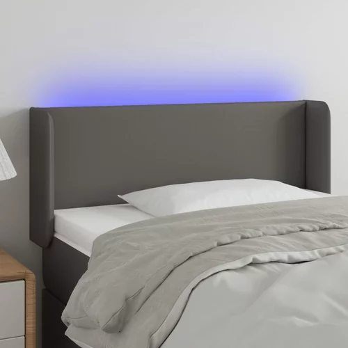 vidaXL LED posteljno vzglavje sivo 93x16x78/88 cm umetno usnje