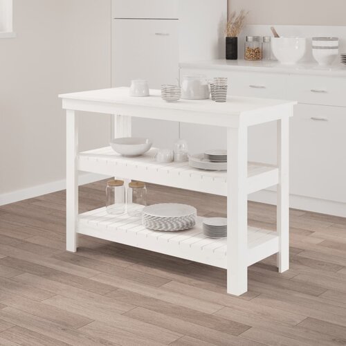 vidaXL Delovna miza bela 110,5x50x80 cm trdna borovina Cene