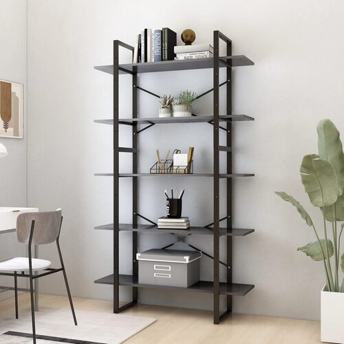 VidaXL Knjižna omara 5-nadstropna siva 100x30x175 cm iverna plo&amp;scaron;ča Slike