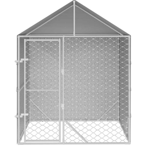 vidaXL Zunanja pasja ograda s streho srebrna 2x2x2,5 m pocinkano jeklo, (20798987) Cene