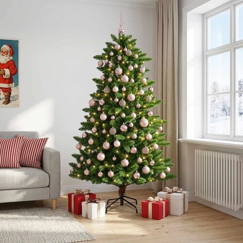  Umjetno božićno drvce s kuglicama 240 cm 300 LED lampica - 240 cm s LED-ima i ružičastim lopticama Slike