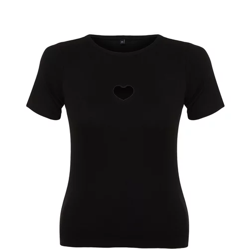 Trendyol Curve Black Heart Cut-Out Detail Knitted T-Shirt
