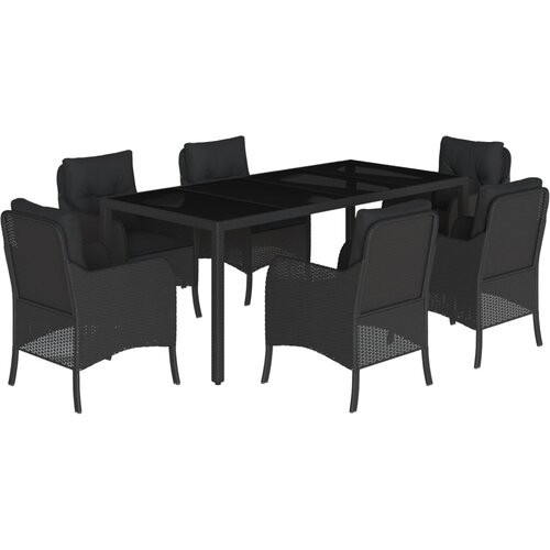  7-dijelni vrtni blagovaonski set s jastucima crni od poliratana Crna Dužina stola 190 cm Slike