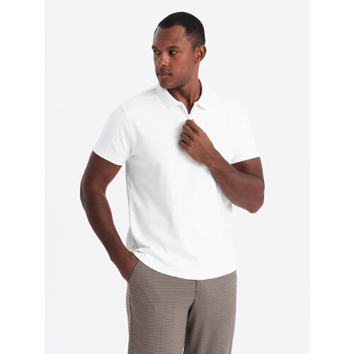 Ombre Men&amp;#039;s melange polo shirt with striped collar - black Slike