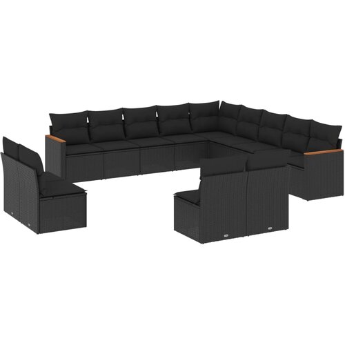 VidaXL 13-dijelni set vrtnih sofa s jastucima poliratan crni Slike