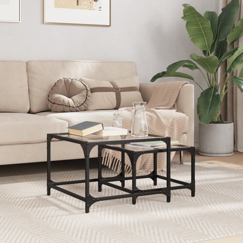  The Living Store Klubske mizice 2 kosa s prozorno stekleno povr&amp;scaron;ino jeklo - Komplet Mizic, (21495968) Slike
