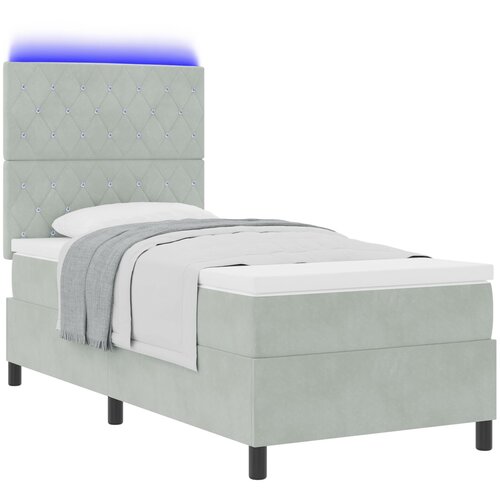 VidaXL Box Spring postelja z vzmetnico in LED lučko svetlo siva 90x200 cm žamet Slike