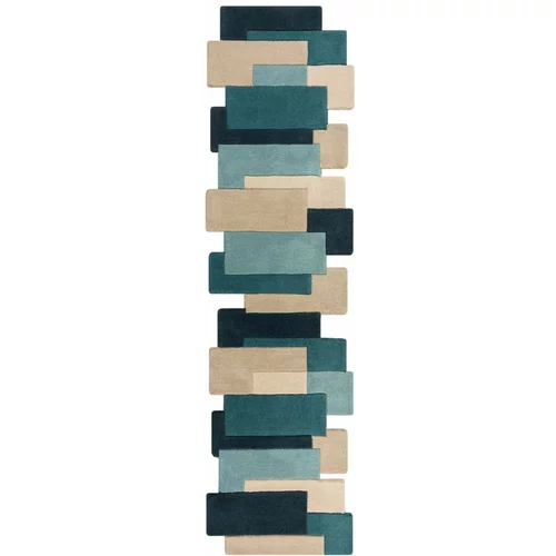 Flair Rugs Modro-bež volneni tekač 230x60 cm Abstract Collage - Flair Rugs