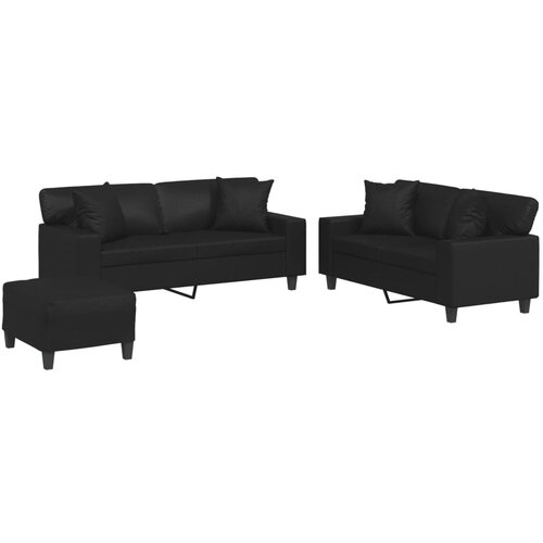  3-dijelni set sofa s jastucima crna od umjetne kože Slike