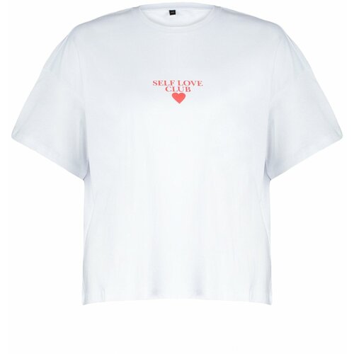 Trendyol Curve White Printed Oversize Knitted T-shirt Slike