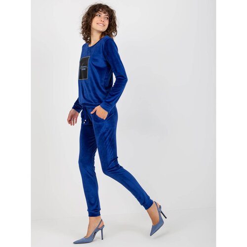 Fashion Hunters Women&amp;#039;s cobalt velor set with a print Slike