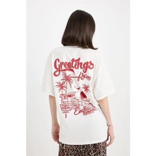 Defacto Oversize Fit Crew Neck Printed Short Sleeve T-Shirt