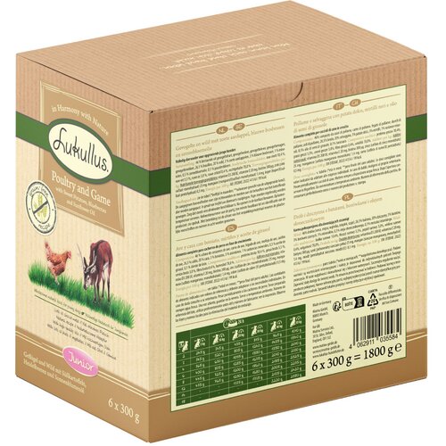 Lukullus Naturkost Junior bez žitarica u vrećicama 6 x 300 g - Piletina i teletina Slike