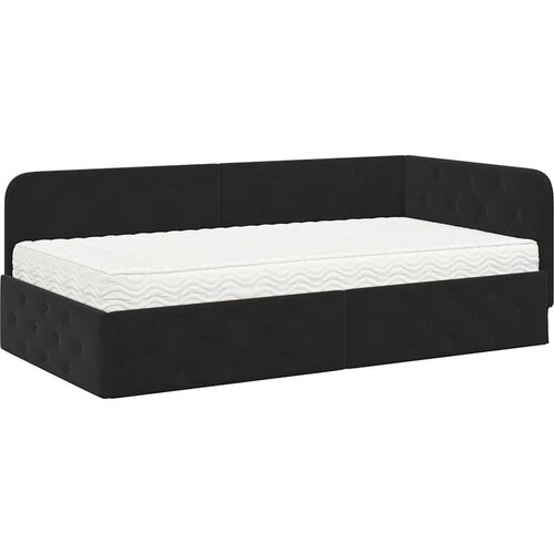 VidaXL Kutni okvir kreveta s madracem Crna 90 x 200 cm Bar&amp;scaron;un Slike