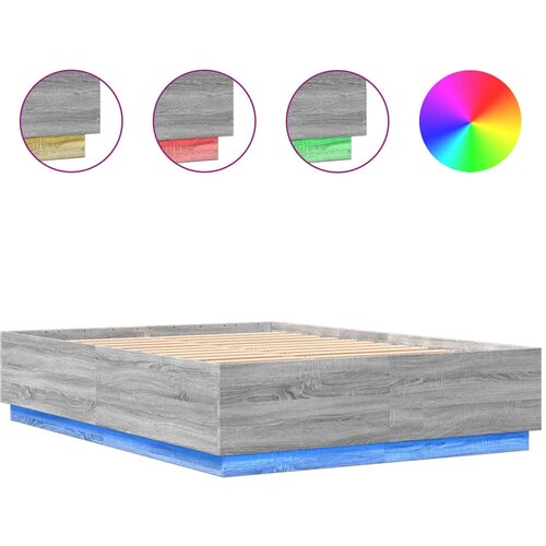 Maison Chic Posteljni okvir - Dvoposteljna postelja - Zakonska postelja z LED lučkami siva sonoma 150x200 cm inž. les, (21696366) Slike