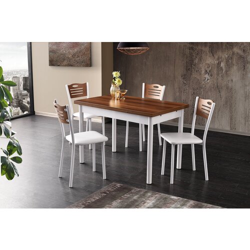Hanah home Polo - 1301 WalnutWhite Extendable Dining Table Cene