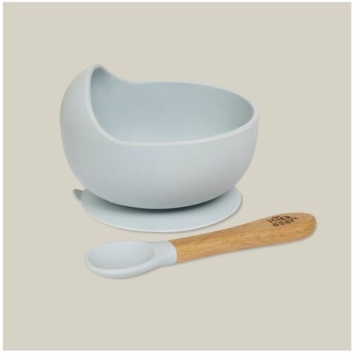 Interbaby Silikonska zdjelica + žlica Blue Grey Cene