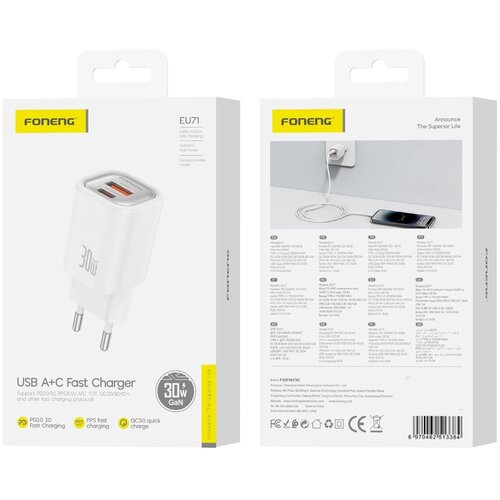 forcell FONENG 30W PD 1XUSB-C STENSKI POLNILEC ZA IPHONE 12 13 14 GALAXY S KABLOM, (5000337743) Cene