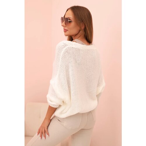 Kesi Włoski Women&amp;#039;s sweater with a V-neck and buttons ecru Slike