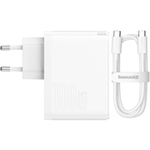 Baseus adapter hišni polnilec 220V GaN 5 Pro Fast Charge 100W vhod 1x USB A in 1x Type C s kablom Type C - Original (EU Blister) bel Cene