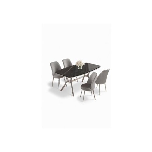 Hanah home Set trpezarijskog stola i stolica (5 delova) Lena Black Marble Chrome Grey Cene