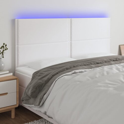 The Living Store LED posteljno vzglavje belo 160x5x118/128 cm umetno usnje - LED Vzglavje, (21659754) Cene