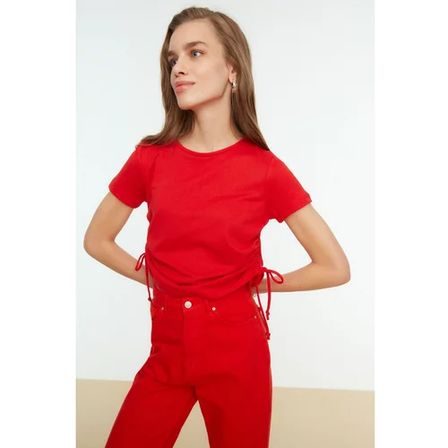Trendyol Red Pleated Basic Knitted T-Shirt