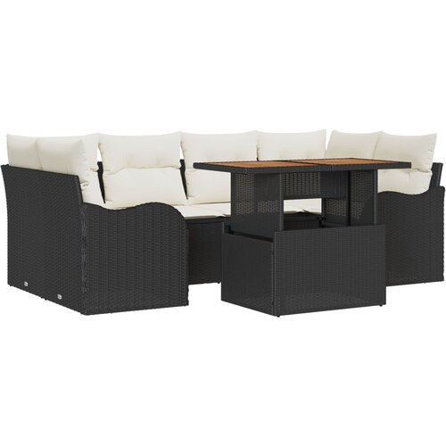VidaXL set od 7 dijelova vrtne sofe s jastučićima crni poli ratan akacija, 2-sjedala vrtna sofa s jastučićima crni poli ratan Slike