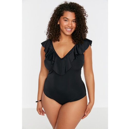 Trendyol Curve Black Ruffle Detailed Swimsuit Slike