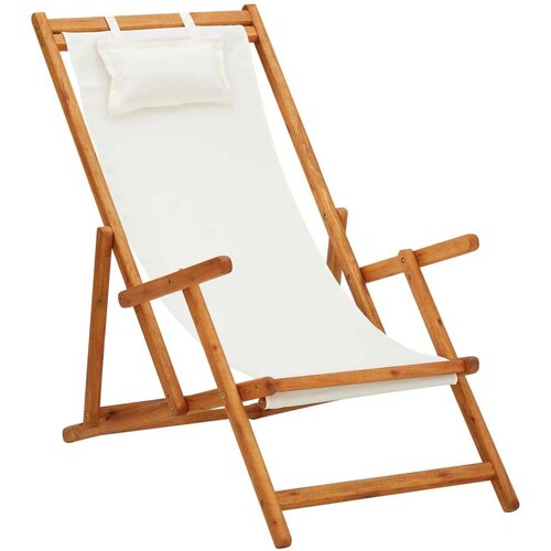 Sklopiva stolica za plažu od drva eukaliptusa i tkanine krem Slike