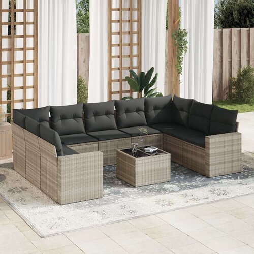 VidaXL 10-dijelni set vrtnih sofa poliratan s jastucima svijetlosivi Slike