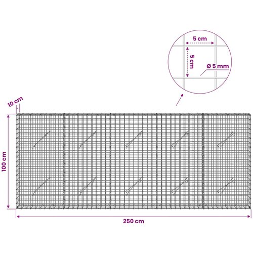  Gabion s 5 mm žicom i mrežom 5x5 cm 250x10x100 cm Slike