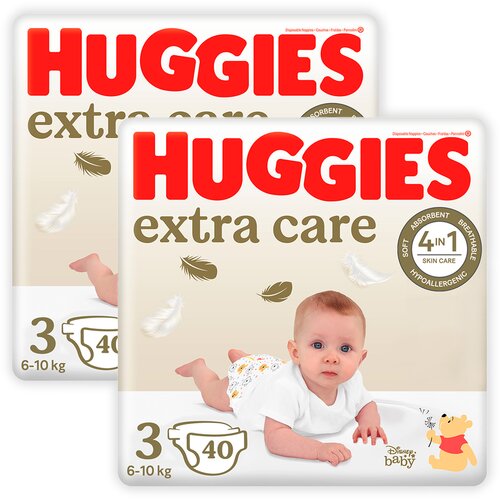 Huggies extra Care Jumbo Pelene za bebe, 3, 6-10kg, 2x40 komada Slike