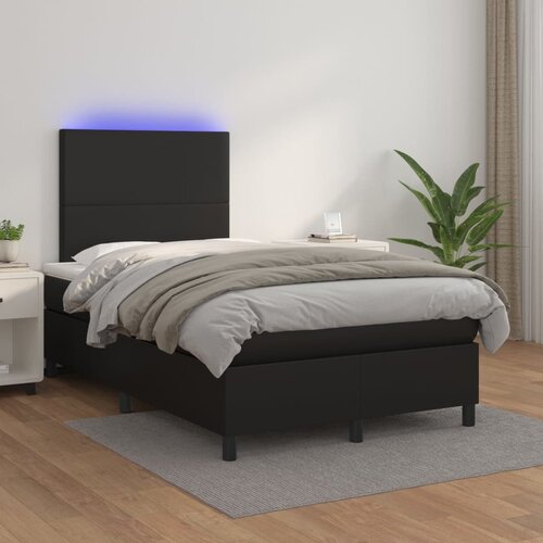 The Living Store Box spring postelja z vzmetnico LED črna 120x200cm umetno usnje - Box Spring Postelja, (21519199) Cene