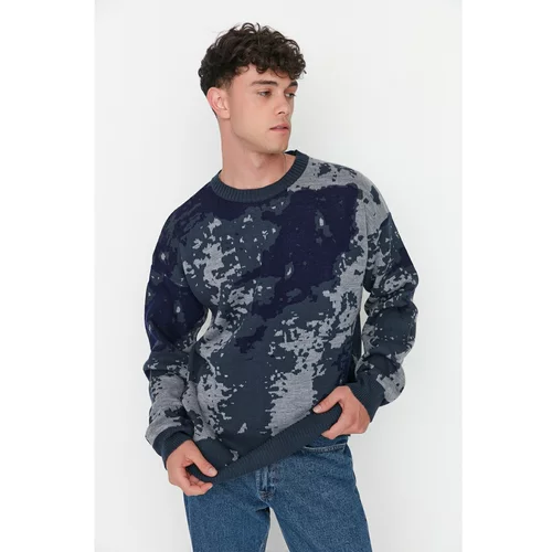 Trendyol Men's Slim Fit Crew Neck Jacquard Knitwear Sweater