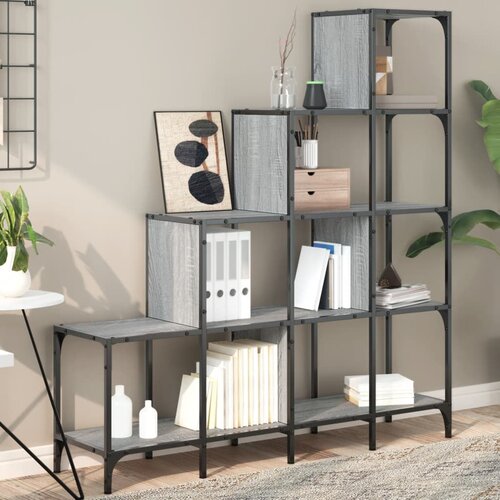 VidaXL Regal za knjige siva boja hrasta 122x30x132 cm od drva i metala Slike