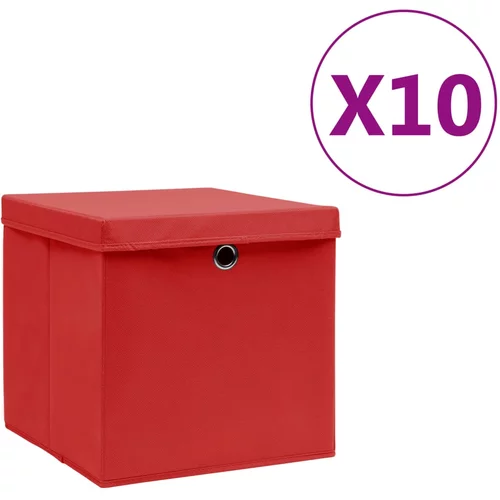  Kutije za pohranu s poklopcima 10 kom 28 x 28 x 28 cm crvene