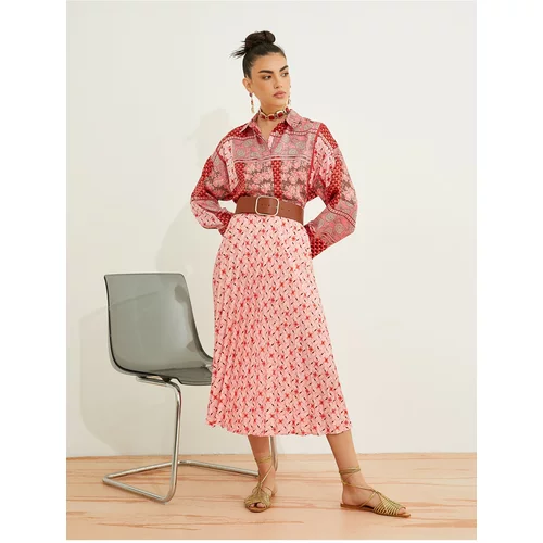 Koton Pleated Midi Length Floral Skirt