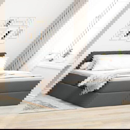 VidaXL Krevet S LED lampica s pohranom Tamno siva 120 x 200 cm tkanina Slike