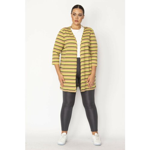 Şans Women's Plus Size Khaki Striped Viscose Cardigan Slike